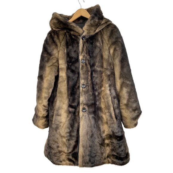 Reversible Platinum Urex Faux Fur Coat 1X Black Raglan Winter A-line Button EUC - Picture 1 of 16